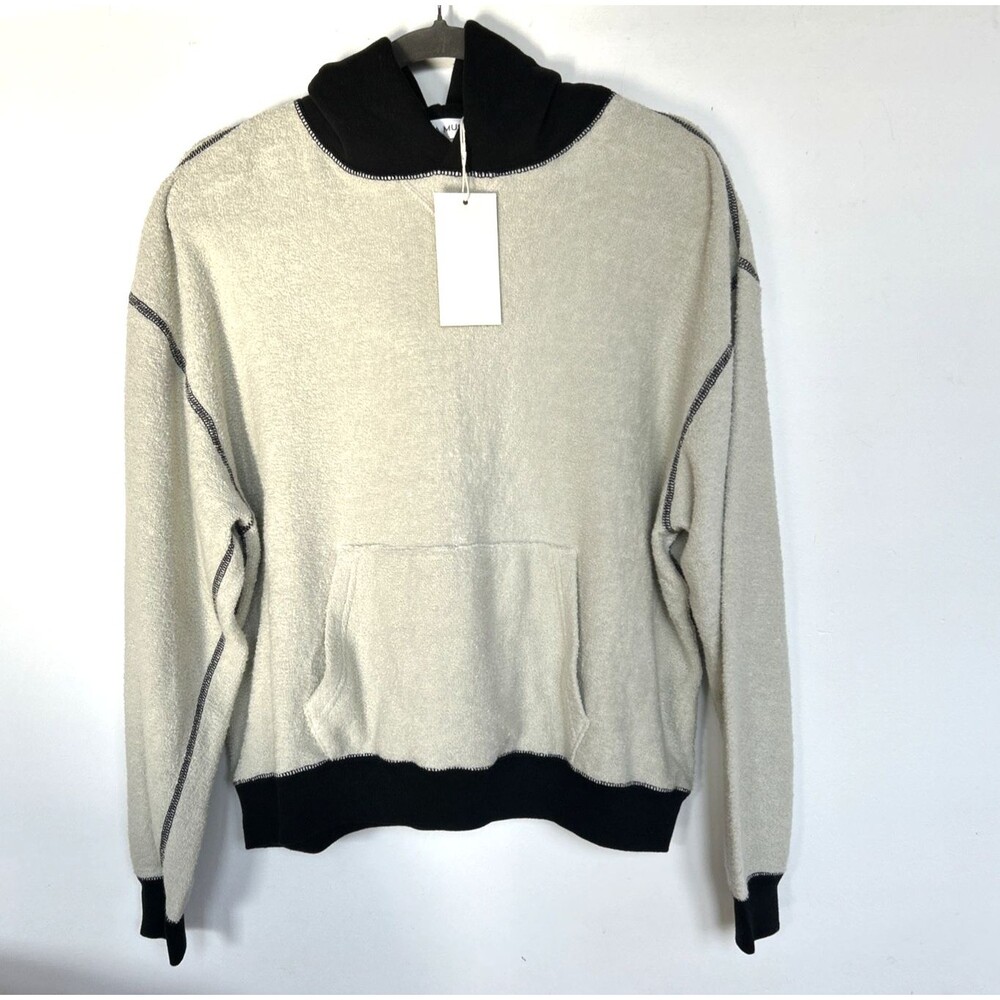 AYA MUSE Two Tone Stitch Hoodie Ivory Black S Women's Unisex Oversized Fit NEW